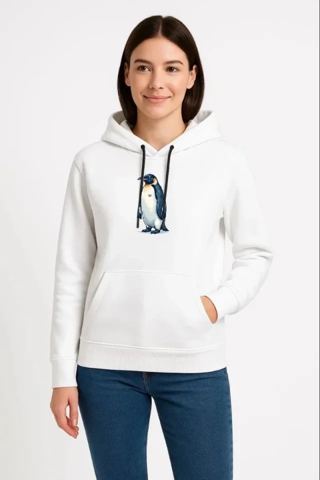 Oversize Hoodie - Sırt Baskılı Survivor Penguin Temalı, Felsefi Yazılı Kapüşonlu Sweatshirt