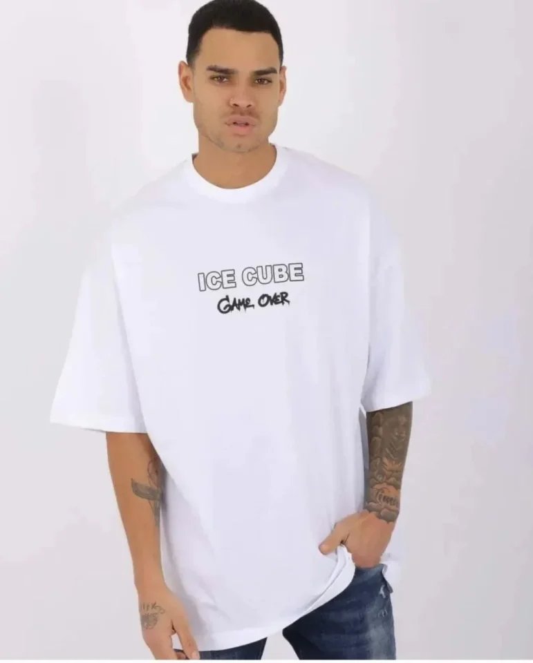 Unisex Bisiklet Yaka Baskılı Oversize T-Shirt