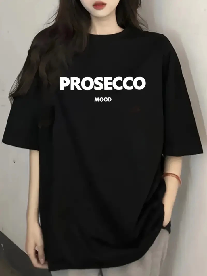 Baskılı Oversize Bisiklet Yaka T-shirt