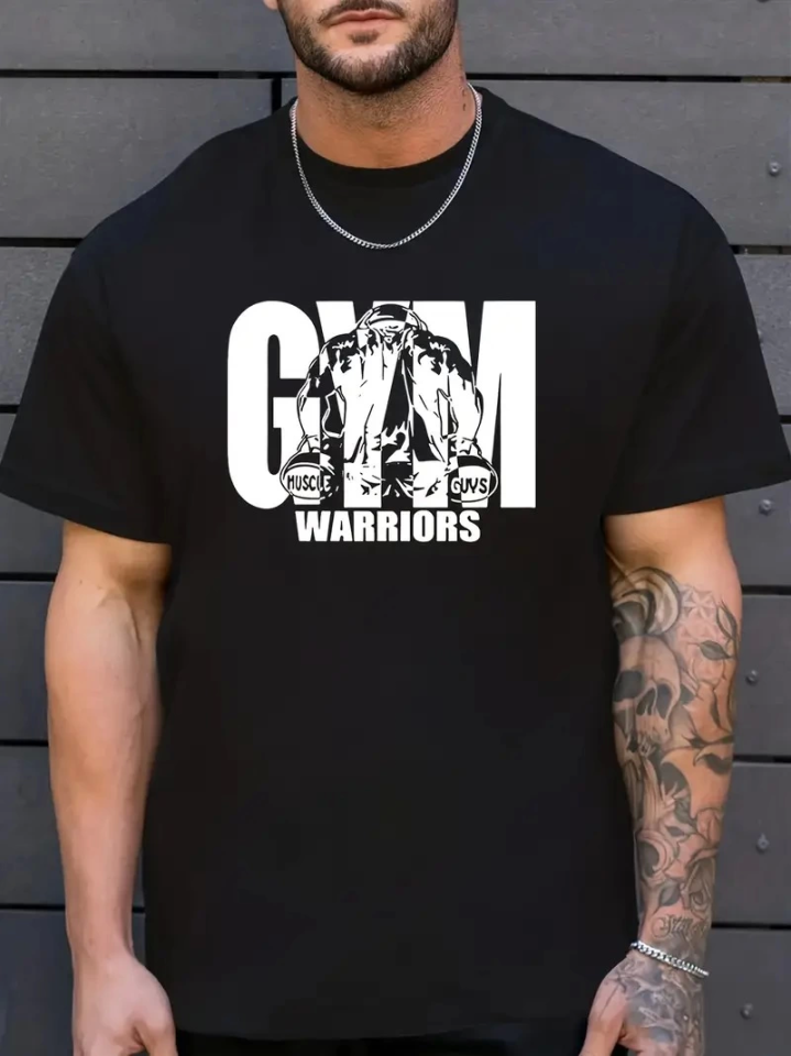 Sporda Günlük Hayata Giyilebilir GYM Baskılı Oversize Bisiklet Yaka Erkek T-shirt