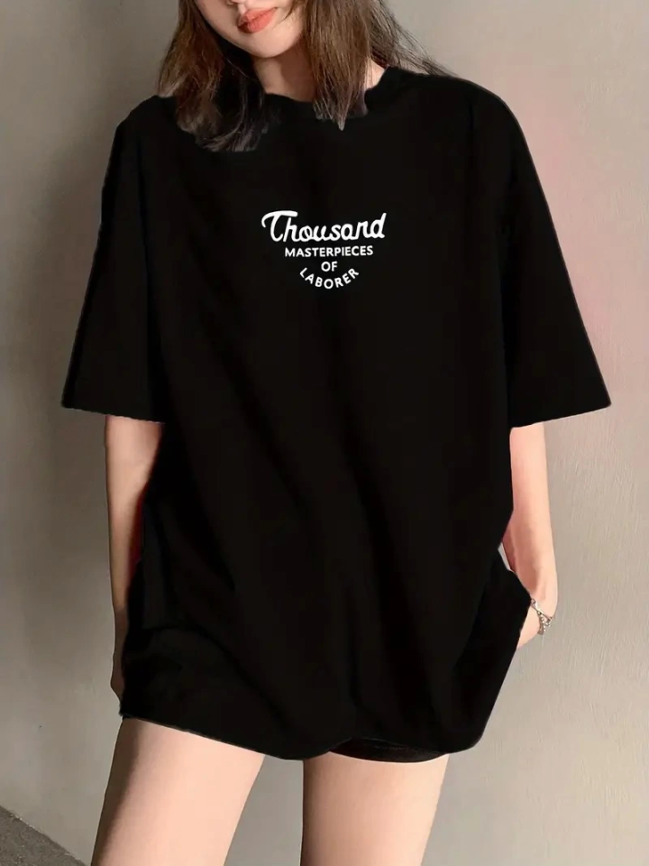 Thousand Baskılı Oversize Bisiklet Yaka T-shirt