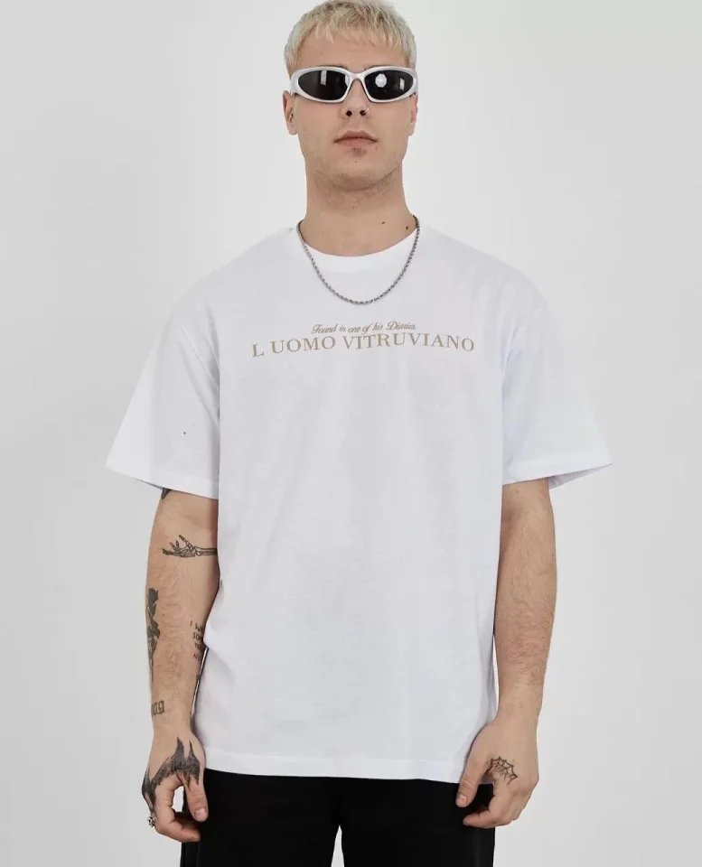 Unisex Bisiklet Yaka Baskılı Oversize T-Shirt