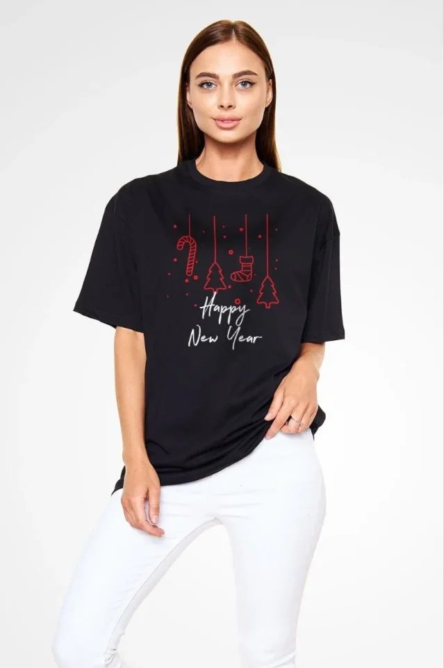 Unisex Bisiklet Yaka Baskılı Oversize T-Shirt