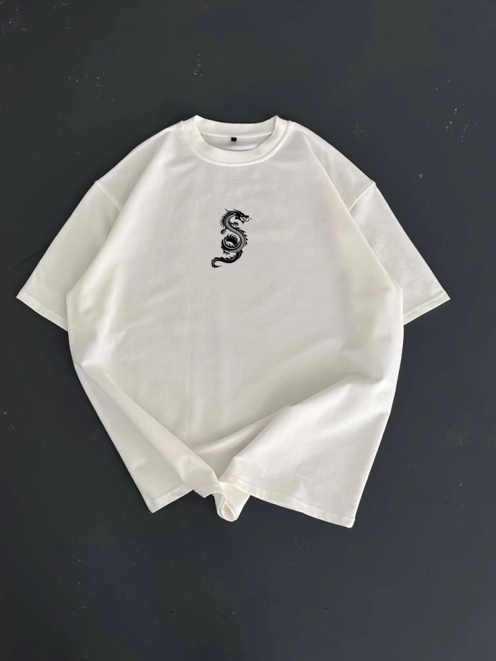 Baskılı Oversize Bisiklet Yaka T-shirt