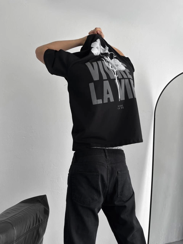 Baskılı Oversize Bisiklet Yaka T-shirt
