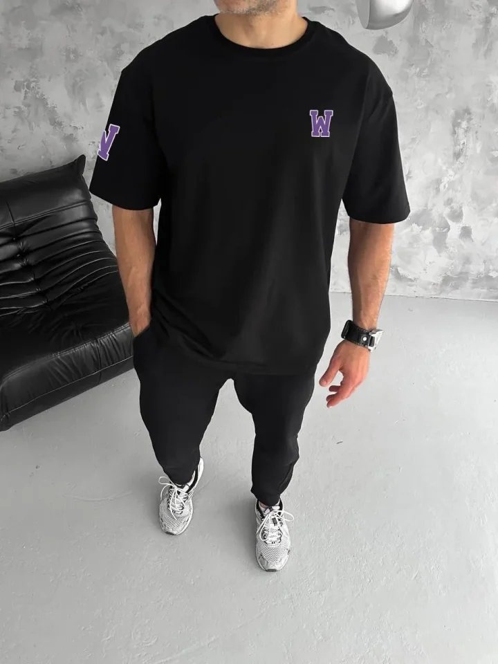 Unisex Bisiklet Yaka Baskılı Oversize T-Shirt