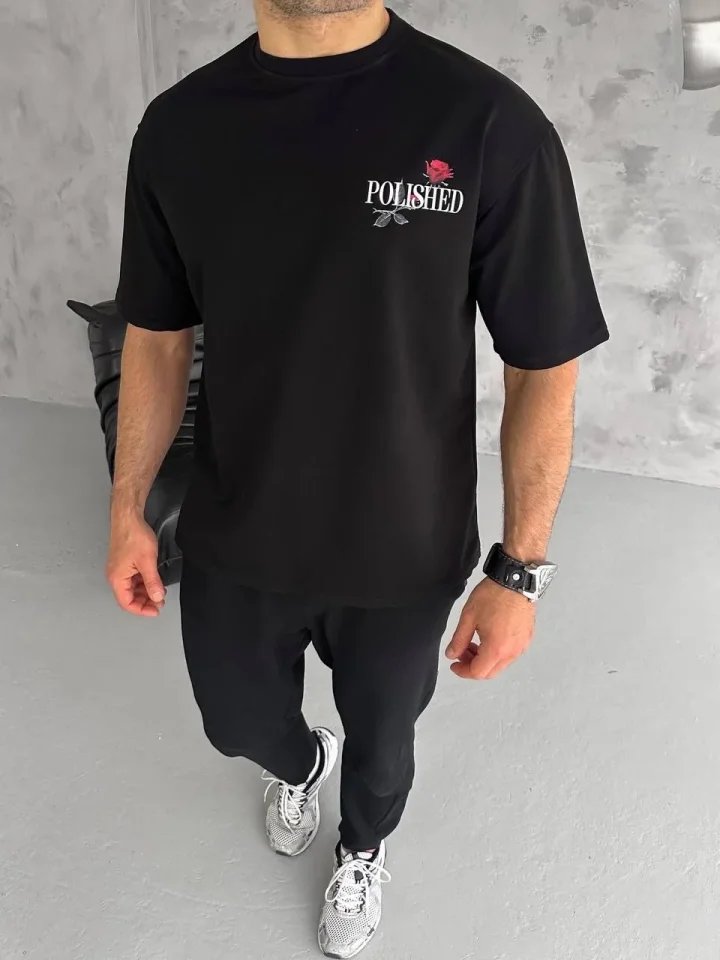 Unisex Bisiklet Yaka Baskılı Oversize T-Shirt