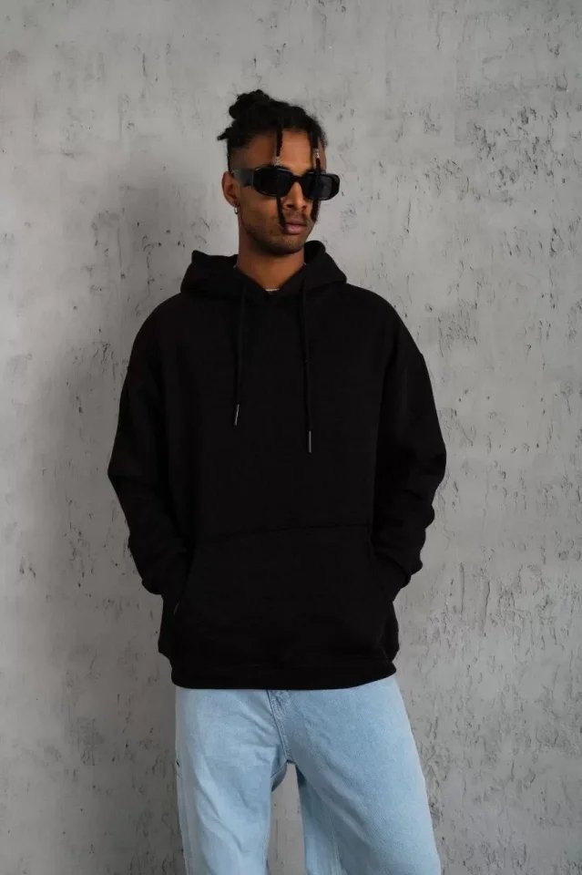 Erkek Düz Kapüşonlu Sweat