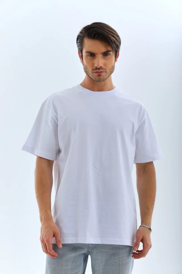 Unisex Oversize Düz Bisiklet Yaka T-Shirt