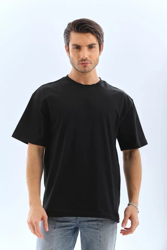 Unisex Oversize Düz Bisiklet Yaka T-Shirt