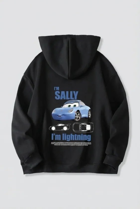 Sevgililer Günü Araba Temalı Baskılı Oversize Kapüşonlu Sweatshirt Hoodie