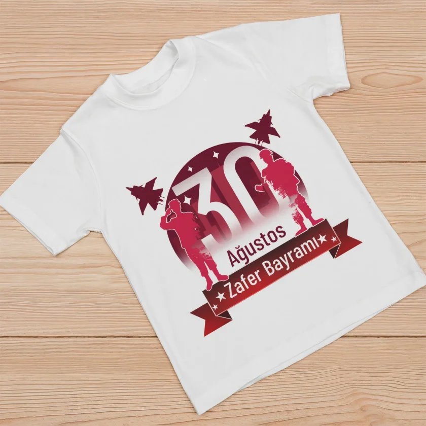 Ağustos Zafer Bayramı Atatürk Baskılı Kısa Kollu Bisiklet Yaka T-shirt