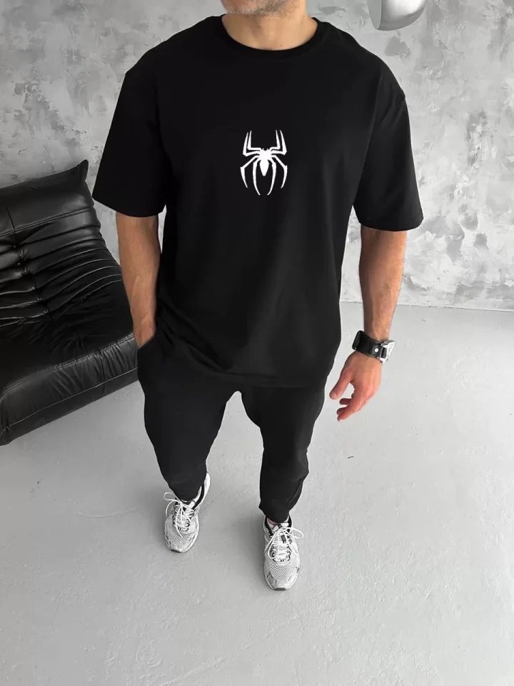 Unisex Bisiklet Yaka Baskılı Oversize T-Shirt