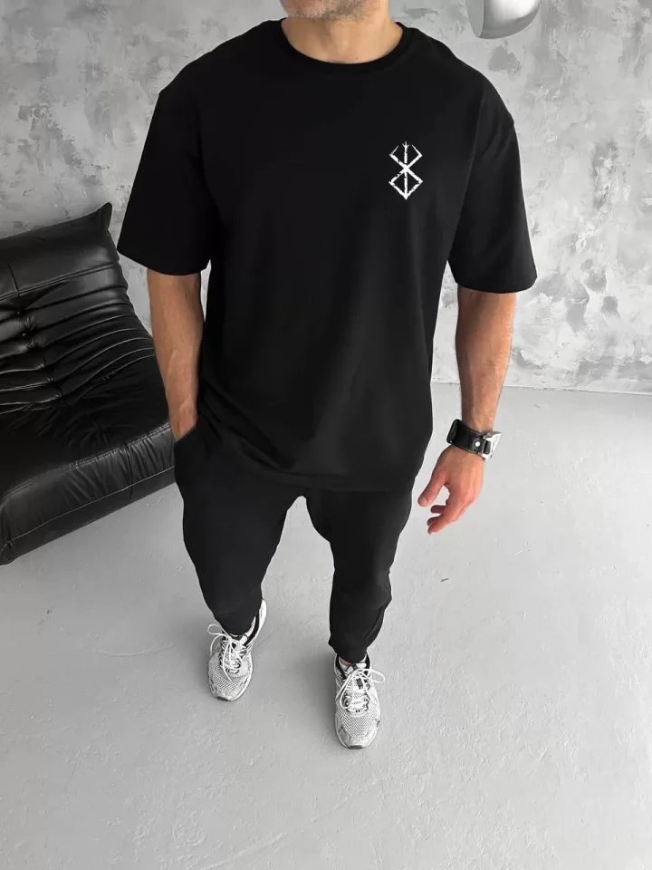Unisex Bisiklet Yaka Baskılı Oversize T-Shirt