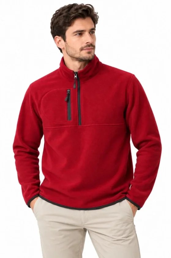 Erkek Polar Dik Yaka Yarım Fermuarlı Fermuarlı Göğüs Cepli Regular Fit Kışlık Sweatshirt