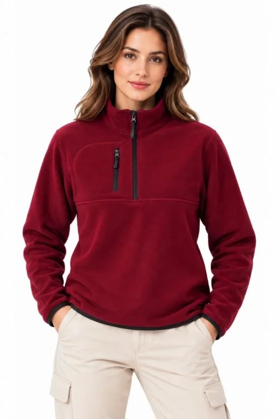 Polar Dik Yaka Yarım Fermuarlı Fermuarlı Göğüs Cepli Regular Fit Kışlık Sweatshirt