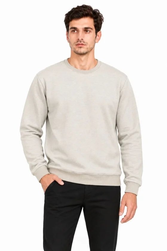 Erkek Bisiklet Yaka İçi Şardonlu 2 İplik Düz Uzun Kollu Regular Fit Sweatshirt
