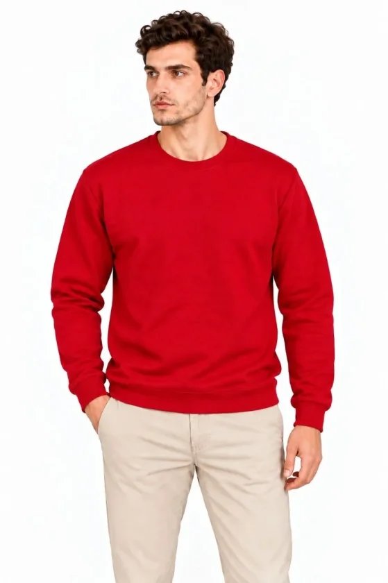Erkek Bisiklet Yaka İçi Şardonlu 2 İplik Düz Uzun Kollu Regular Fit Sweatshirt