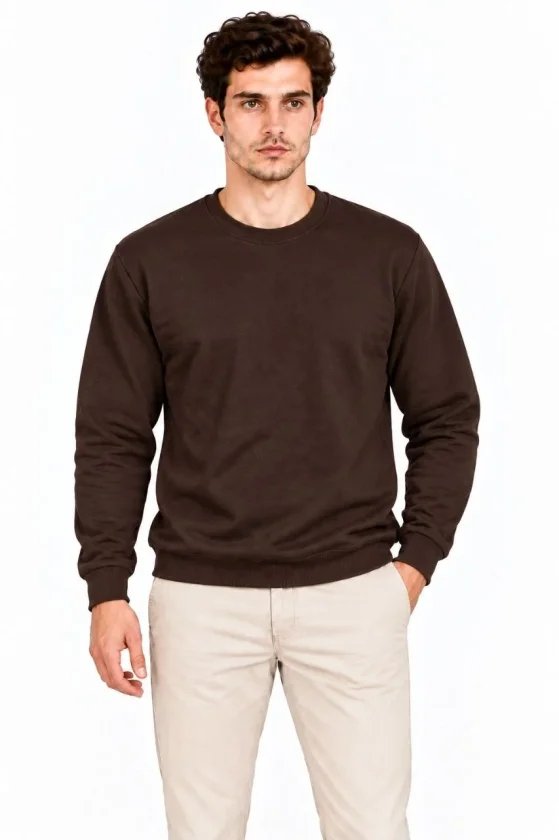 Erkek Bisiklet Yaka İçi Şardonlu 2 İplik Düz Uzun Kollu Regular Fit Sweatshirt