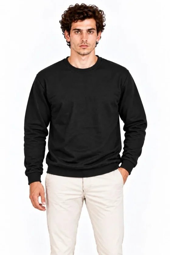 Erkek Bisiklet Yaka İçi Şardonlu 2 İplik Düz Uzun Kollu Regular Fit Sweatshirt