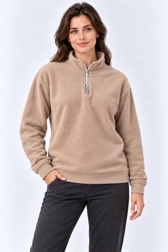 Polar Dik Yaka Yarım Fermuarlı Uzun Kollu Regular Fit Kışlık Sweatshirt