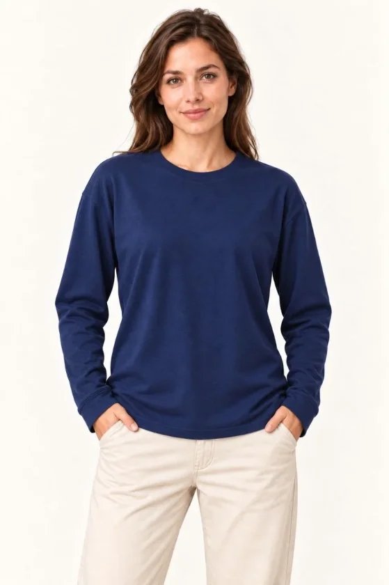 Modal Yumuşak Dokulu Bisiklet Yaka Uzun Kollu Tişört Sweatshirt