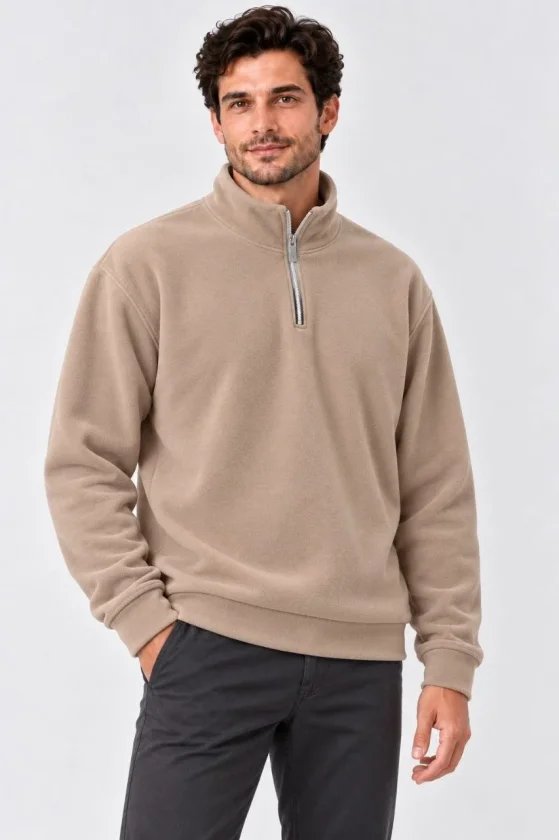 Erkek Polar Dik Yaka Yarım Fermuarlı Uzun Kollu Regular Fit Kışlık Sweatshirt