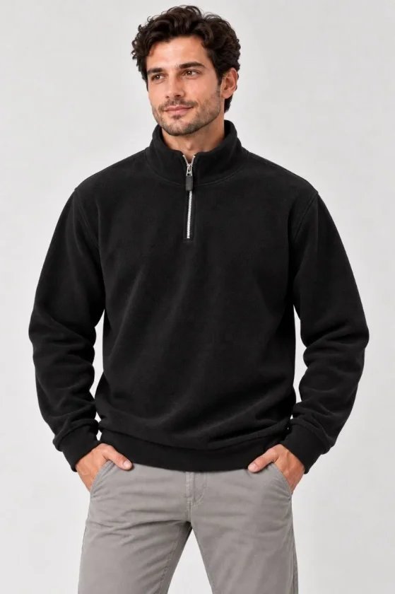 Erkek Polar Dik Yaka Yarım Fermuarlı Uzun Kollu Regular Fit Kışlık Sweatshirt
