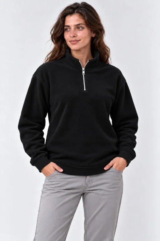 Polar Dik Yaka Yarım Fermuarlı Uzun Kollu Regular Fit Kışlık Sweatshirt