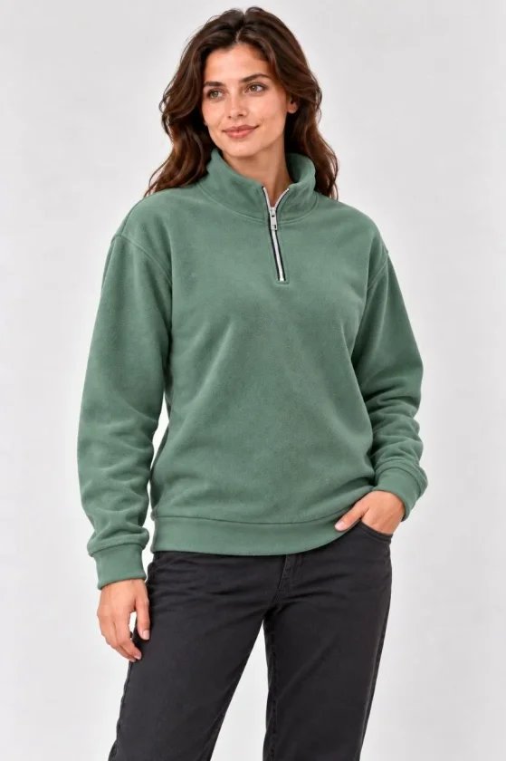 Polar Dik Yaka Yarım Fermuarlı Uzun Kollu Regular Fit Kışlık Sweatshirt