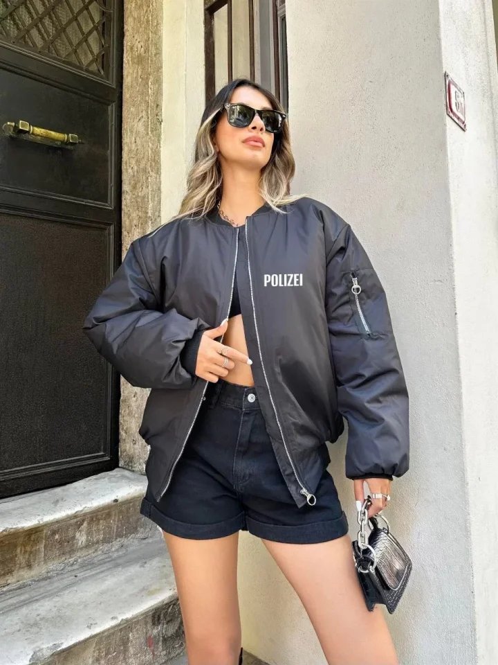 Unisex Uzun Kol Baskılı Bomber Ceket