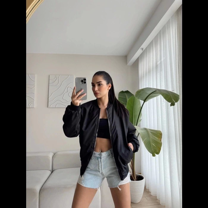 Unisex İçi Astarlı Düz Bomber Ceket